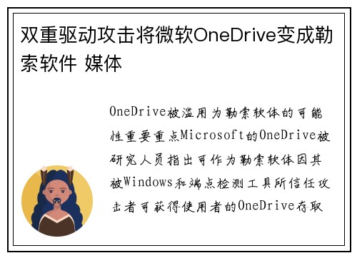 双重驱动攻击将微软OneDrive变成勒索软件 媒体